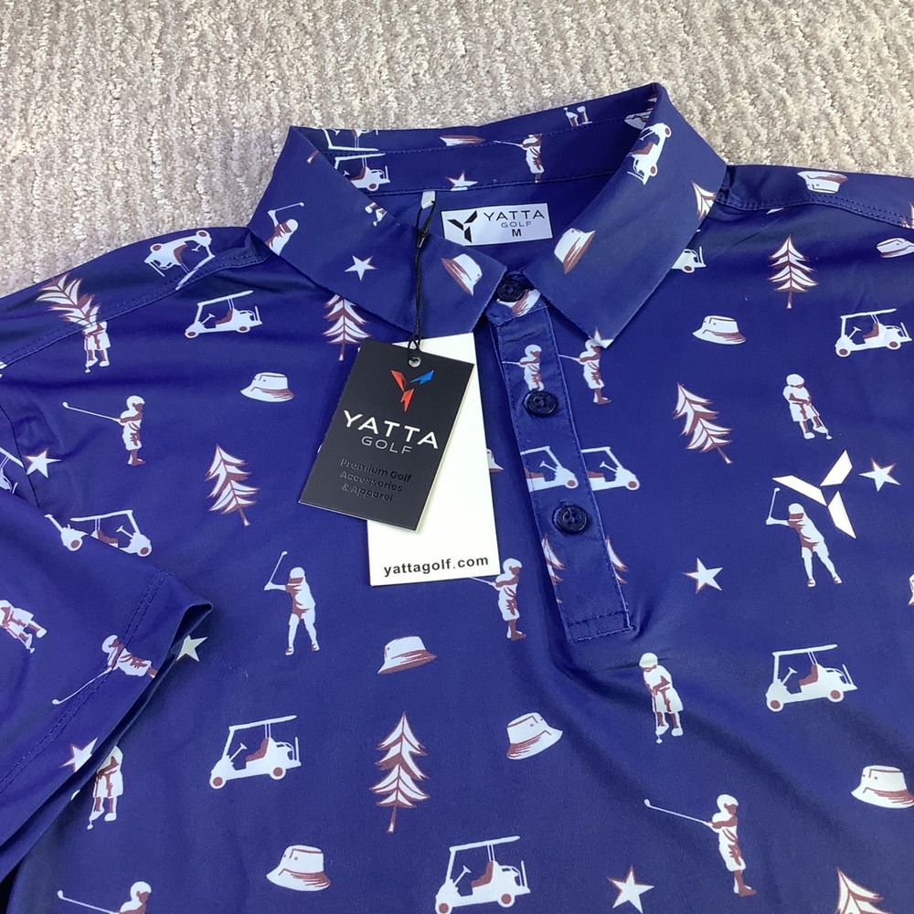 Yatta Golf Carolina Pines Polo Shirt Mens Medium Golfers Golf‎ Carts Trees NWT
